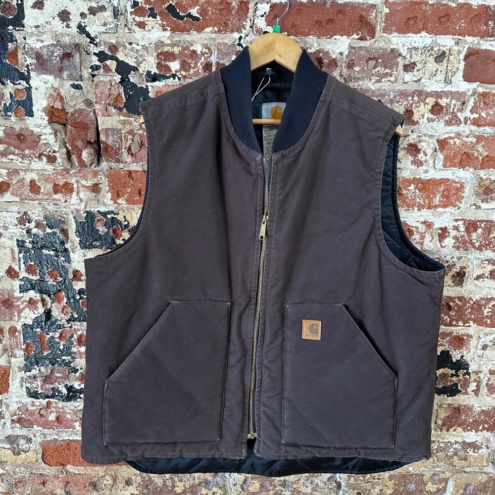 Carhartt V02 Dark Brown Vest Duck Canvas Lined Workwear DKB Mens XL